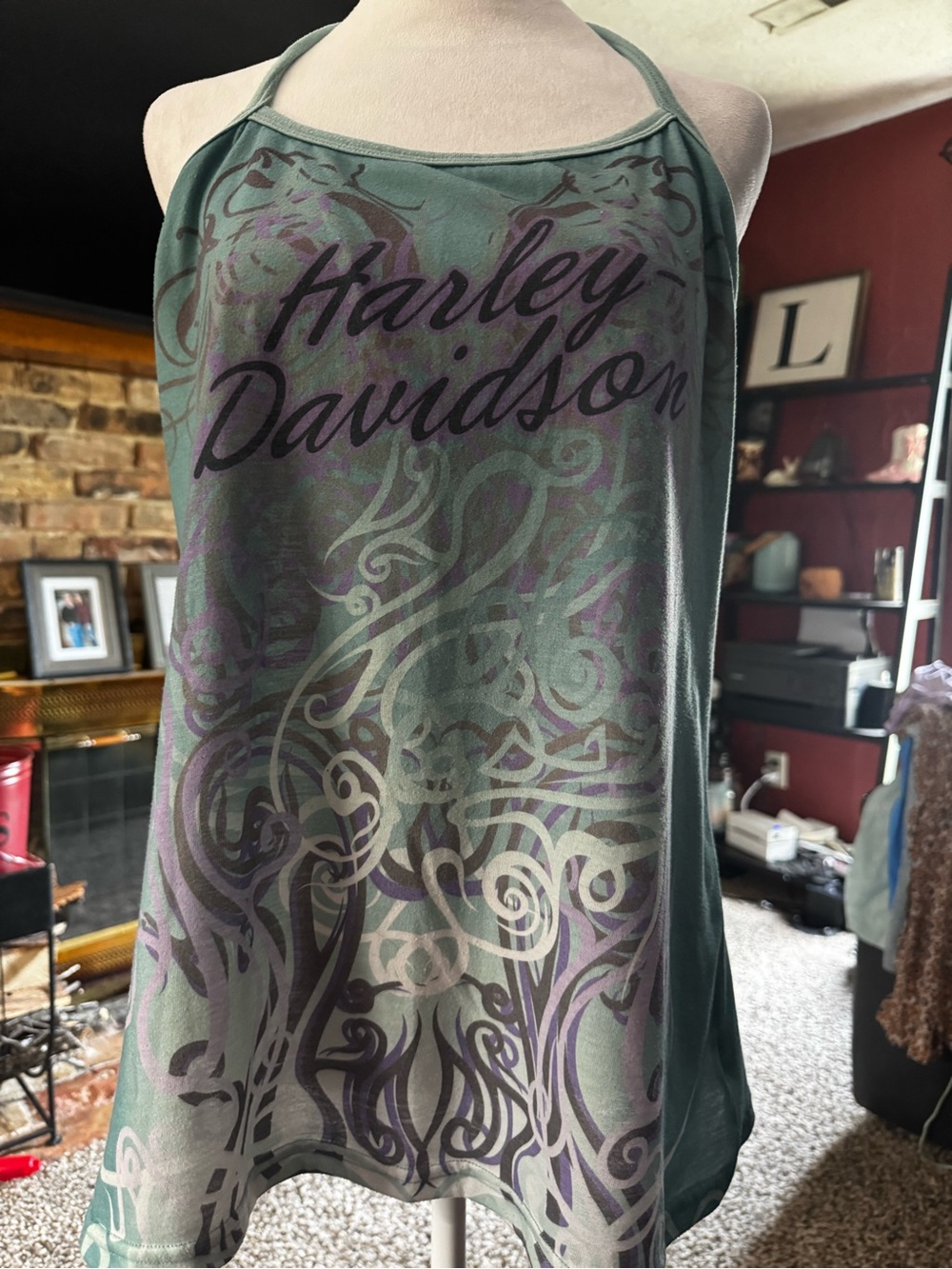 Harley-Davidson Green and Purple Graphic Halter Tank Top